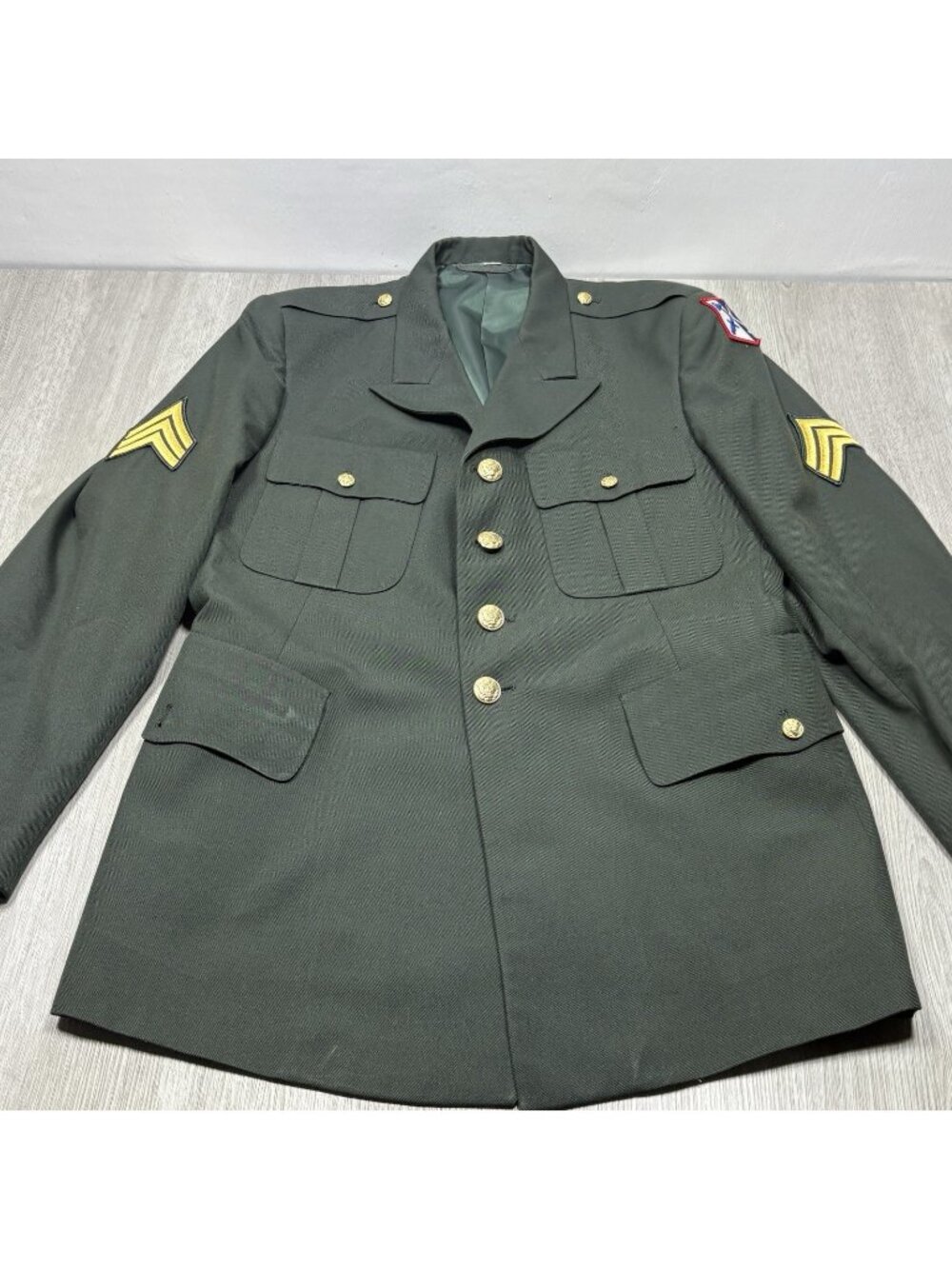 DSCP DeRossi & Son Blazer Mens Green Army Dress Uniform Service Coat Sargent 44R